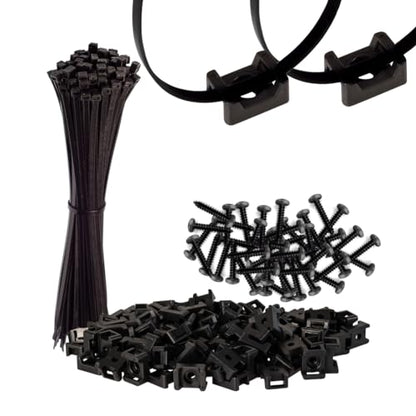 GTSE 8 Inch black Zip Ties, Saddle Mounts and Self Tapping Screws Set, 100 Pack Cable Ties, 50lb Strength, UV Resistant Strong Self-Locking Tie Wraps - color: Black, style: 0.2 " Wide / 0.14" Screw Hole Mounts and Zip Tie Set