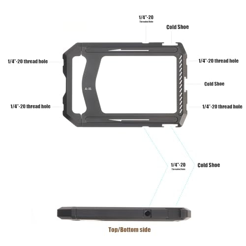 Fotga Aluminum Universal Smartphone Cage Photo Video Stabilizer with Handles Rig for iPhone 17 16 15 14 Pro Max Samsung Cell Phone Vlog Live Stream Video Recording,with Cold Shoe Tripod Mount