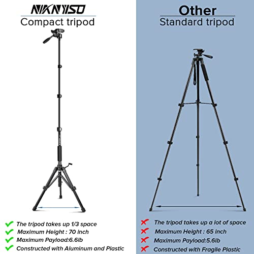 Camera Tripod 69 Inch, Patented 3-Way Swivel Portable Phone Tripod Professional Aluminum Alloy Travel Phone Camera Stand Monopod for Canon Nikon GoPro DSLR, DV Video Camcorder, Smartphone Black - size: 69 inch