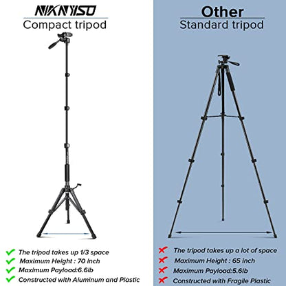 Camera Tripod 69 Inch, Patented 3-Way Swivel Portable Phone Tripod Professional Aluminum Alloy Travel Phone Camera Stand Monopod for Canon Nikon GoPro DSLR, DV Video Camcorder, Smartphone Black - size: 69 inch