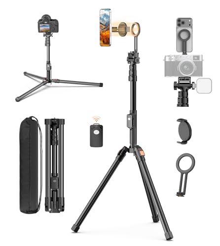 XXZU 74" Magnetic Phone Tripod with Magnetic Clip for Magsafe,Camera Tripod,Tripod For Camera Phone with Remote & Cold Shoe,Camera Stand Tripod for iPhone/Canon/Nikon/DSLR/Digital Camera Accessory Kit - size: 74in