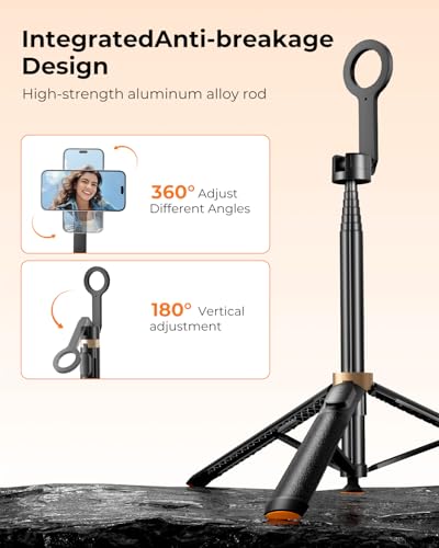 Magnetic Selfie Stick Tripod 72 Inch for iPhone MagSafe, Extendable Phone Tripod Stand with Bluetooth Remote, 360° Rotation Aluminum Selfie Stick for Travel, Vlog, TikTok - color: Black