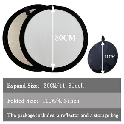2 in 1 Lighting Reflectors Portable Collapsible Round Light Reflector Water-Resistant Photography Outdoor Lighting Portrait Fill Light (Silver, 30cm)