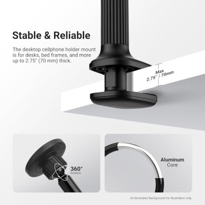 NEEWER Basics Magnetic Phone Stand for Desk, 360° Overhead Table Cellphone Holder Clamp Mount with Flexible Arm, Compatible with MagSafe iPhone Android Samsung for Bed Video Recording, PA151 Black - style: PA151 Black