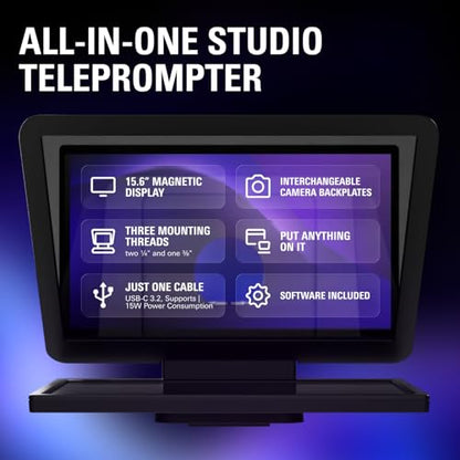 Elgato Prompter XL, Full-Sized Teleprompter, Removable | 15.6-inch detachable Full HD display, Doubles as conferencing monitor, Fits DSLR, mirrorless, studio cameras, USB-C 3.2 - style: Prompter XL