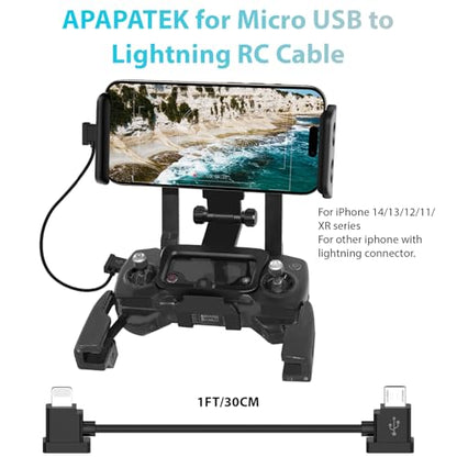 for Micro USB to iOS Data Cable for DJI Spark/Mavic Pro/Mavic Mini 1st & SE/Mavic 2 Series/Mavic Air 1st Drone Controller, Link for iPhone 14 13 12 11 Pro Max iPad, RC Cable (1ft/30cm)