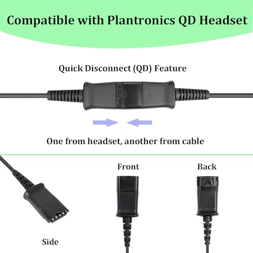 Headset USB Adapter Quick Disconnect QD Cable to USB A Plug Adapter for Plantronics QD Wired Headset with in-line Volume Mute Controls to Computer Laptop PC Mac VOIP Softphone