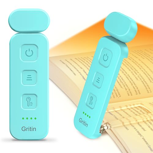 Gritin Reading Light, Rechargeable Book Light for Reading in Bed | Eye Caring 3 Color Temperatures, 5-Level Dimmable Brightness, Long Lasting, Compact Size Clip on Book Lamp for Bookworms-Blue - color: Blue