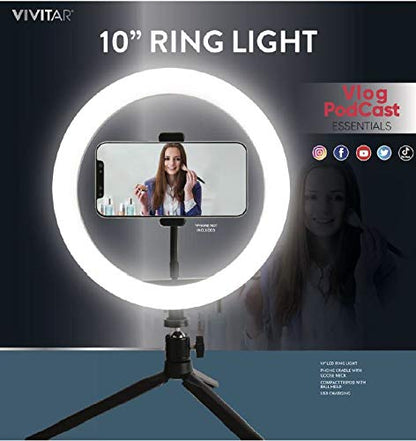 Vivitar 10-Inch Streaming Essentials LED Ring Light with Spider Tripod and Phone Mount, White (RL10KIT) - color: White, size: 10 Inch