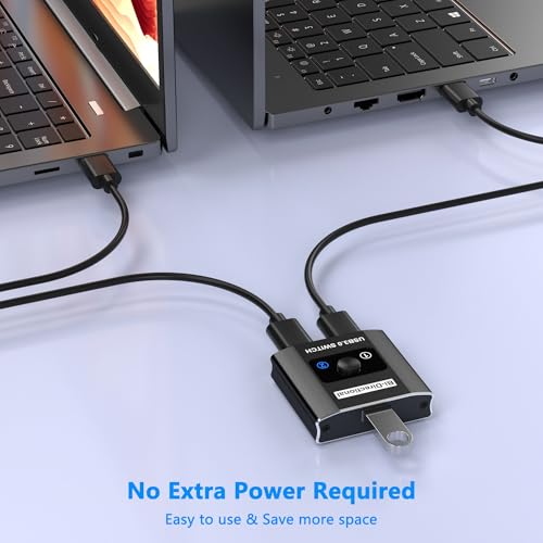 USB 3.0 Switch, Bi-Directional USB Switcher USB Splitter 1 in 2 Out/2 in 1 Out with 2 USB3.0 Cables, Aluminum USB Switcher 2 Computers Share Keyboard Mouse Printer, USB Splitter for Laptop