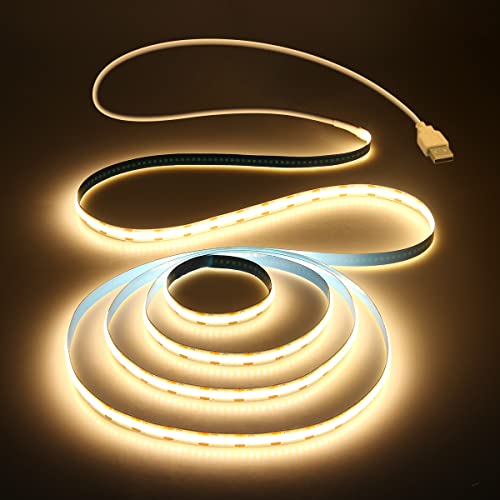 Aclorol USB COB LED Strip Lights Warm White Led TV Backlight 5V 1M 3.28FT 320Leds 3000K CRI85+ COB Flexible Lights with 1M USB Powered for Bedroom Under Cabinet Kitchen DIY Lighting Project - color: Warm White/3000K, size: 3.28FT(with USB Powered)