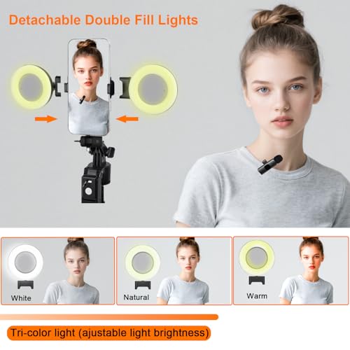 Vlogging Kit for iPhone/Andriod,70.9″ Auto Face Tracking Tipod | 360 rotatable selfie stick tripod, content creator essentials, yutube starter kit, gesture control ,with remote Mic and light - style: With K15 Mic