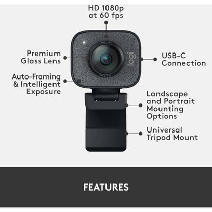 Logitech StreamCam Plus Webcam with Tripod Mount (Graphite)