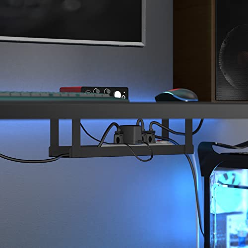 D-Line Under Desk Cable Management Tray, Cable Basket for Power Strips, Self-Adhesive or Screw-fix, Regain Wasted Space & Improve Appearance - Black - color: Black