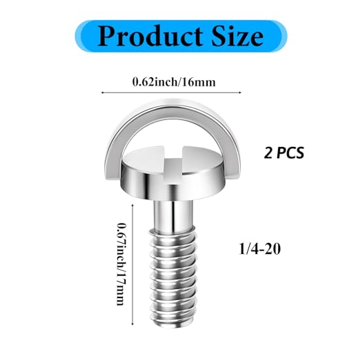 2PCS 1/4-20 Thread D-Ring Stainless Steel Camera Fixing Screws, Tripod Camera Mount Screw for Camera Holder Fixing Screw, Quick Release Plate Mounting and Attachment Screws
