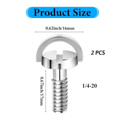 2PCS 1/4-20 Thread D-Ring Stainless Steel Camera Fixing Screws, Tripod Camera Mount Screw for Camera Holder Fixing Screw, Quick Release Plate Mounting and Attachment Screws
