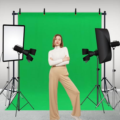 2-in-1 Green Backdrop Stand Kit - 6x9 ft Green Backdrop with 6.5x6.5ft Portable Photography Stand for Video Streaming,Zoom Meetings,Parties,Anti-Wrinkle Polyester Fabric - size: 6.5' (W) x 6.5'(H)