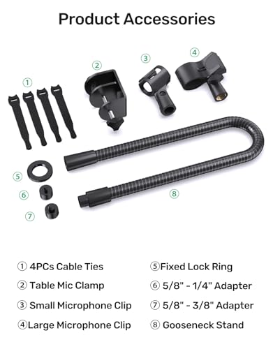 19" Flexible Gooseneck Mic Stand with Desk Clamp【Heavy Duty】 & with 2 Mic Holders, 1/4" & 3/8" Adapters，for Gaming, Live Streaming, Podcast, Conference, and Podium - size: Heavy-Duty Clamp