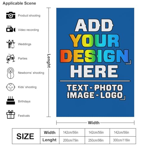Custom Photography Cloth Design Your Own Photo Logo Text Personalized Backdrops Non-Reflective Non-Penetrating Photoshoot Background Screen Portrait Studio Photobooth Drops 56 X 79 Inches, Cerulean - color: Cerulean, size: 56"×79"