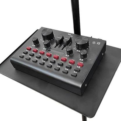 Kisangel Black Iron Microphone Stand Clip Holder with Sound Card Tray for Holding Small Accessories, Compatible with Picks and Sound Card, for Studio and Control Room Use