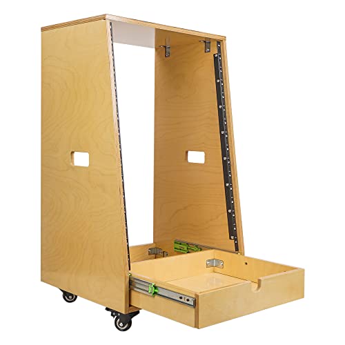 Sound Town DIY 16U Slanted Recording Studio Rack with Extra 2U Drawer, Rubber Feet & Casters, Solid Baltic Birch Plywood Audio Equipment Rack, Golden Oak (SDRK-16TD2) - size: 16U, Golden Oak, Slanted w/ Drawer