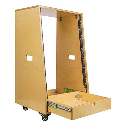 Sound Town DIY 16U Slanted Recording Studio Rack with Extra 2U Drawer, Rubber Feet & Casters, Solid Baltic Birch Plywood Audio Equipment Rack, Golden Oak (SDRK-16TD2) - size: 16U, Golden Oak, Slanted w/ Drawer
