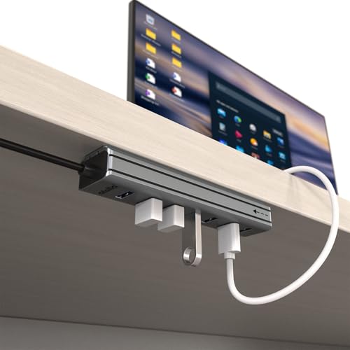 atolla 7-Port Mountable USB 3.0 Hub with Removable Sliding Rails - High-Speed Data Splitter for Desk Organization & Stable Connection, Compatible with MacBook, Laptop, PS4, PC