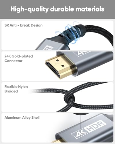 Mini HDMI to HDMI Cable 6FT, High Speed HDMI to Mini HDMI Cable for Portable Monitor 4K@60Hz HDMI Mini 2.0 Cord 2K,1080P, HDR Compatible with Camera, Camcorder, Laptop, HDTV, Graphics