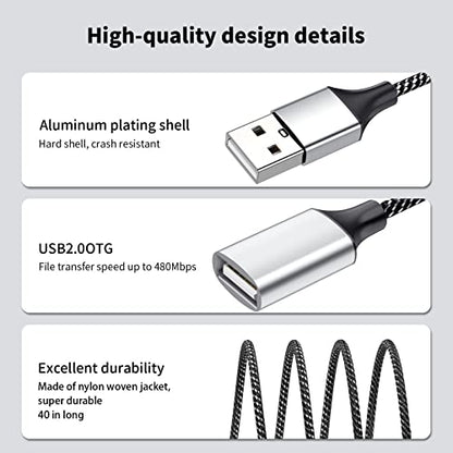 Fidioto USB Splitter, USBA Male to 2 Female USBA Extension Cable, 4Ft Long USB Y Splitter Support Charging and Data Transfer for Printer/USBA Keyboard/Flash Drive/PlayStation/Laptop/LED Etc - style: 1 in 2 out-4ft