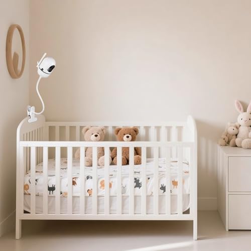 Baby Monitor Clip Mount for HelloBaby HB6550/HB6560/HB6148/HB6240//HB66/HB6339, ANMEATE SM935E – Adjustable Clamp Baby Camera Holder Stand, No Drilling, Flexible Mount for Cribs, Desks, and Shelves - color: White