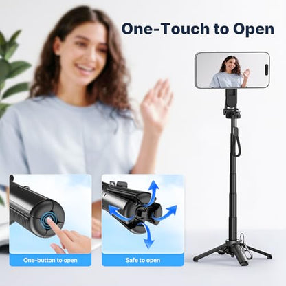 Magnetic Pocket Selfie Stick for iPhone, Lightweight Mini Selfie Stick Tripod with Detachable Remote, MagSafe Compatible, Foldable Extendable Phone Holder for Travel/Vlog/Video/Content Creators