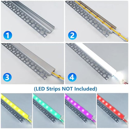 inShareplus Plaster-in LED Profile, 6 Pack 3.3ft/1M LED Aluminium Channel with Milky Diffuser, Trimless Recessed Single-Sided LED Strip Diffuser for Under Cabinet, Wall, Ceiling and Corners of Walls - size: single-edge 6-pack (plaster-in)