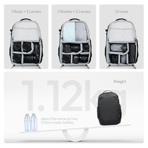 ULANZI YY038 Travel Camera Backpack 22L for Mirrorless DSLR | 16-inch Laptop Compartment, Anti-Theft Water-Resistant Photography Bag with Tripod Holder, Compatible with Sony Canon (Black) - size: YY038: 18.25 x 13 x 9.5