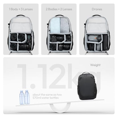 ULANZI YY038 Travel Camera Backpack 22L for Mirrorless DSLR | 16-inch Laptop Compartment, Anti-Theft Water-Resistant Photography Bag with Tripod Holder, Compatible with Sony Canon (Black) - size: YY038: 18.25 x 13 x 9.5