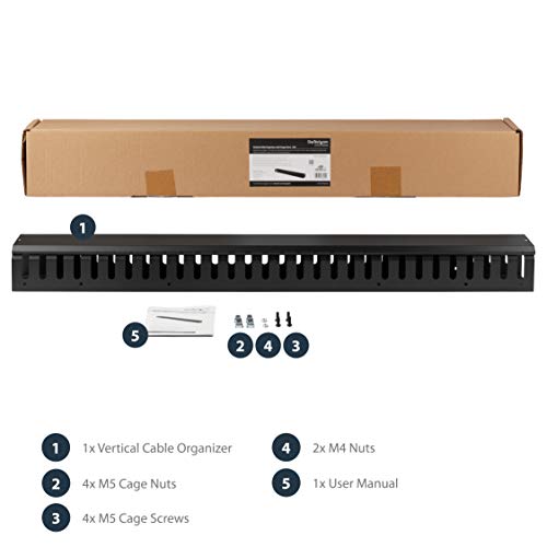 StarTech.com 3ft (1m) Vertical Cable Management Duct with Cover - 0U Open Slot Finger Duct Wire Raceway for 19 Inch Server Rack - Slotted Cord Channel (CMVER20UF) - style: Finger Duct