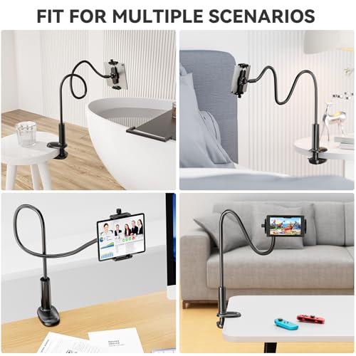 KDD Gooseneck Tablet Stand, 360° Adjustable Phone & iPad Holder for Bed and Desk, Flexible Arm Mount Clip for Video Recording, Bedside & Headboard Clamp for iPad Pro 12.9, Mini, Switch