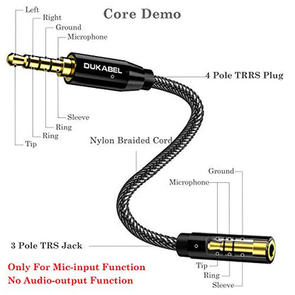 DUKABEL DC4 3.5mm TRS to TRRS Adapter Cable, Microphone Audio Adapter, TRS Female to TRRS Male Converter for Smartphone, PS4, Tablet, Laptop - size: TRS Female to TRRS Male