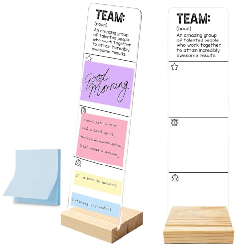 Acrylic Sticky Note Board with Wooden Base, Inspiring Team Quotes Desktop Logo, Monitor Message Sticky Notes Office Desk Sets and Accessories Belt Blue Sticky Notes 100 Sheets - color: Team Noun