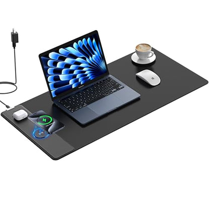 TopMade Wireless Charging Mouse Pad, Gaming Mousepad Home Office Large Desk Pad with Ultra-Smooth Surface, Non-Slip Base, Waterproof Keyboard Mat (Includes 20W PD Power Adapter & 6.56ft Woven Cable) - color: Black-31.5"x15.8"-with Adapter