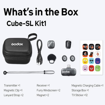 Godox Cube-SL kit1 2.4G Wireless Lavalier Microphone for iPhone 14/13/12,Lightning Mini Lapel Microphone Wireless,Hi-Fi Audio,1000FT Range,Noise Cancellation,30H Battery for Streaming Video Recording - size: CUBE-SL-Kit1