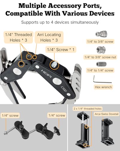 HEIPI Super Clamp Phone Camera Mount Holder 2-in-1 Clamp & Stand Design with 360°Rotation Long Magic Arm with Phone Clip Mount Adapter Holder Max Clamping 3.93 inch - style: Super Clamp with Long Magic Arm & Phone Clip