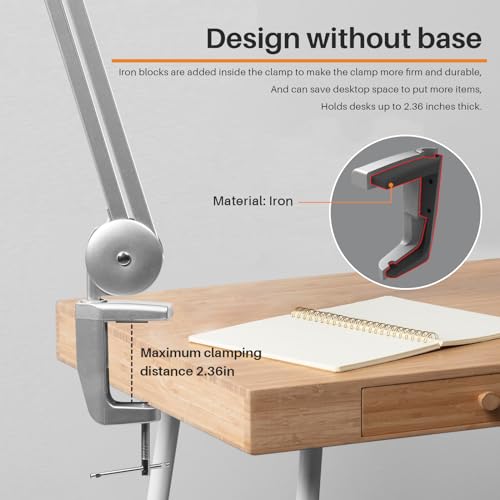 LED Desk Lamp with Clamp, Dimming Task Lamp for Reading Desktop Office Workbench Table Architect Sewing Study Home Craft, 117PCS LEDs, 2200 Lumens 20 Inch Metal Swivel Arm Work Lamp (Silver) - size: SILVER-NonCCT-Non Protective