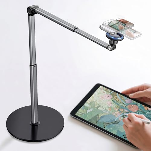 Magnetic Aluminum Overhead Phone Stand for Recording,Adjustable Phone Mount for Desk,iPhone Tripod for Overhead Shots,Sturdy Holder for Cooking,Crafting,Filming,Painting – Perfect for Creators - size: Magnetic