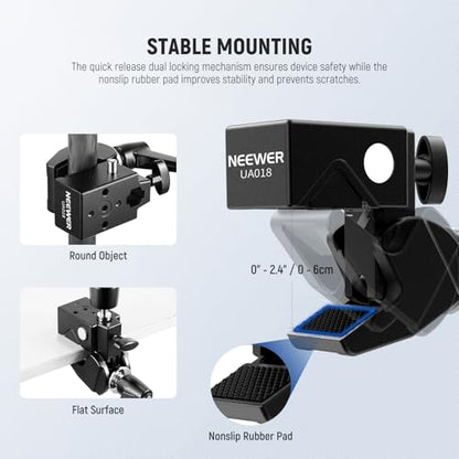 NEEWER 21" Magic Arm Camera Mount with Super Clamp, Overhead Desk Mount with 360° Dual Ball Head, 1/4" 3/8" 5/8" Stud Adapter for PA073 PA074 Phone Cage Rig DSLR Camera Monitor Video Light, UA018 - style: UA018