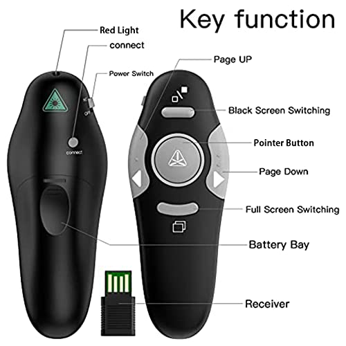 QUI Presentation Clicker Wireless Presenter Remote Clicker for PowerPoint Presentation Remote, PowerPoint Slide Advancer for Mac/Windows/Google Slide/Keynote, Black, A - color: Black