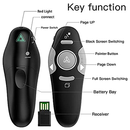 QUI Presentation Clicker Wireless Presenter Remote Clicker for PowerPoint Presentation Remote, PowerPoint Slide Advancer for Mac/Windows/Google Slide/Keynote, Black, A - color: Black