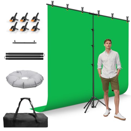 EMART Green Screen Backdrop Kit, 8.5x8.5ft Large Green Screen Backdrop with 8.8x7.5FT Reverse Folding T-Shape Tripod Stand, Spliced Crossbar Plate & 6 Clamps for Studio Shooting, Live Stream