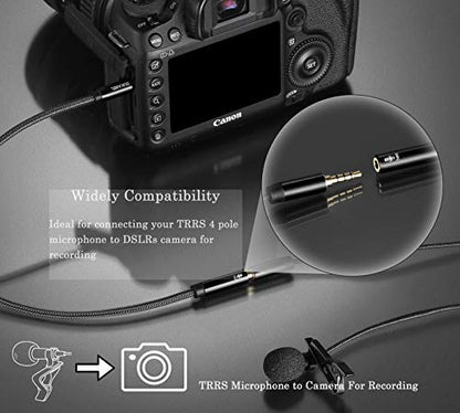 DUKABEL DC3 TRRS to TRS Adaptor, 3.5mm 4 Pole to 3 Pole Adapter, TRRS Female to TRS Male 4-Pole Mic-Supported Adapter for Camera, PC, TRRS Lav Microphones. - size: TRRS Female to TRS Male