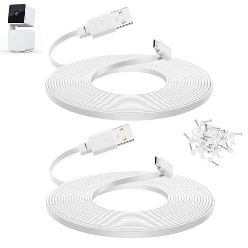 Smays 10 ft Cable for WYZE Cam Pan v3 Camera, Long Micro USB Flat Power Cord, 90 Degree 2-Pack, White - color: White, size: 10 feet