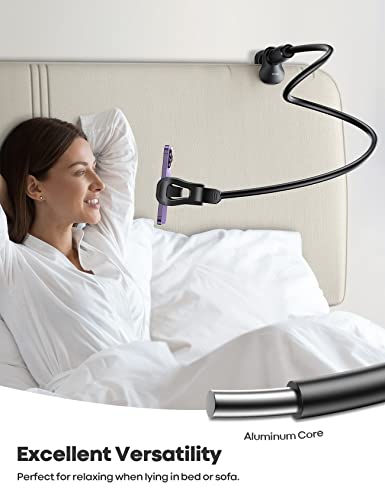 Lamicall Gooseneck Phone Holder for Bed - [Upgraded Stable Clip] for Desk, Headboard, Bed, Bedside, Table, Flexible Gooseneck Long Arm Stand, Overhead Cell Phone Clamp Mount, Gift for All 4-7” Device - color: black